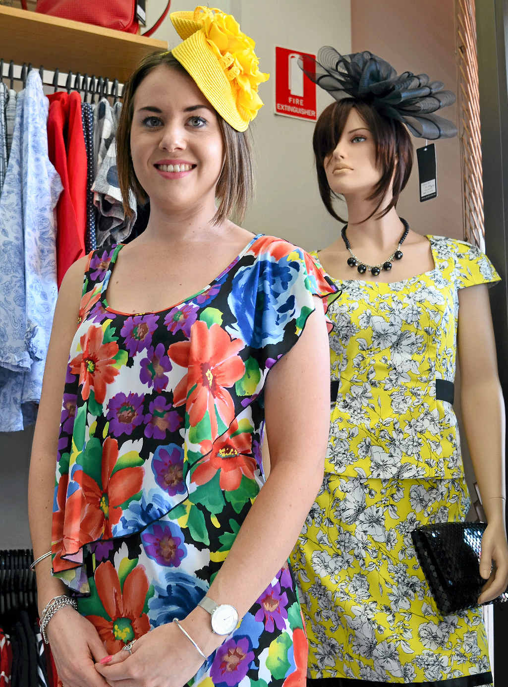 FLORALS AND FASCINATORS: Face of the Warwick Cup Shelby Kinlyside models some of the bright, colourful floral styles Classic Dimensions has in store for this year’s races. FLORALS AND FASCINATORS: Face of the Warwick Cup Shelby Kinlyside models some of the bright, colourful floral styles Classic Dimensions has in store for this year’s races.